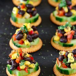 Black bean and corn on Ritz crackers
