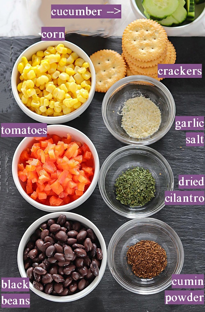 Ingredients required to make Black bean corn salsa Ritz bites