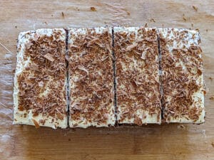 Slice the cake into pastry slices