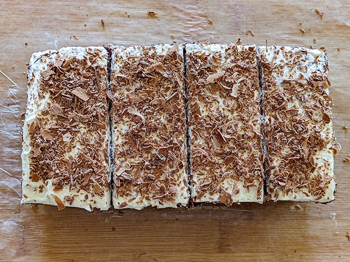 Slice the cake into pastry slices