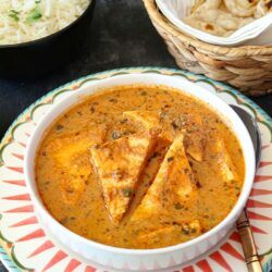 Methi Paneer in a white bowl