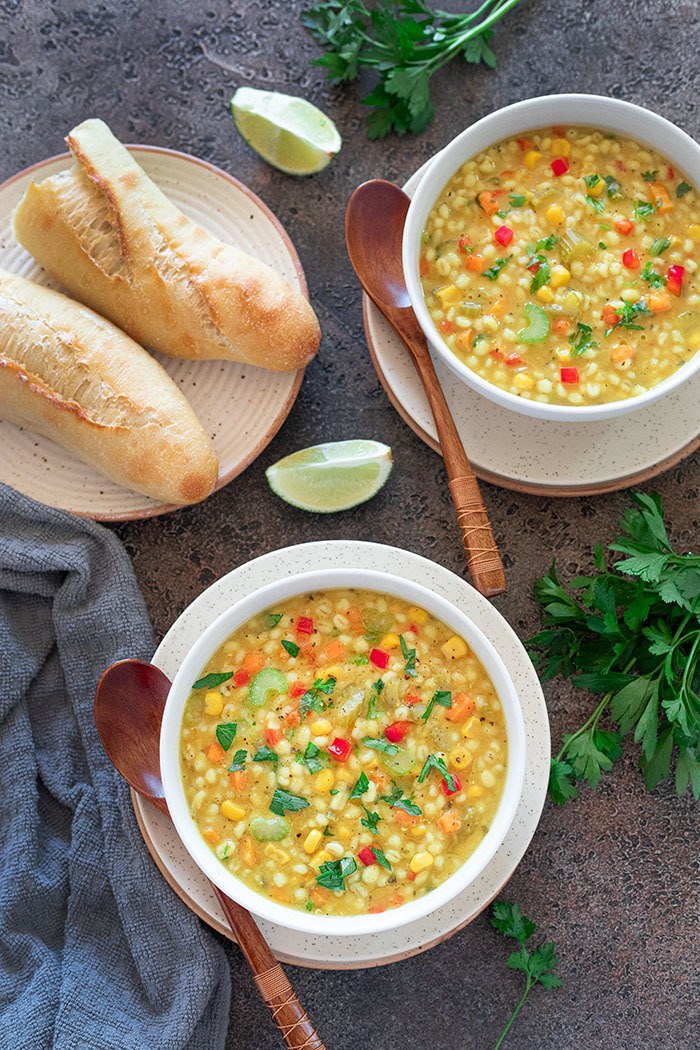 Instant Pot Barley Lentil Soup with breads
