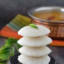 Stacked Instant idli on a bowl