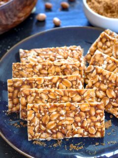 Peanut Chikki pieces on a plate
