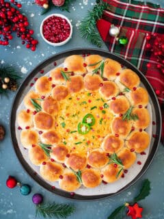 Baked Holiday Wreath Bread with corn dip in the center
