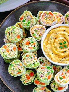 Pumpkin Ranch Tortilla Pinwheels on a tray