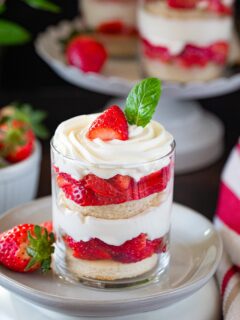Layered Strawberry and cream trifle cups