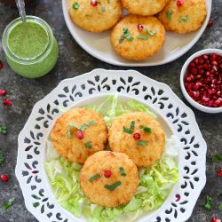 Stuffed Aloo Tikki on a plate served with chutney