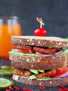 Vegan BBQ Tofu Sandwich with juice